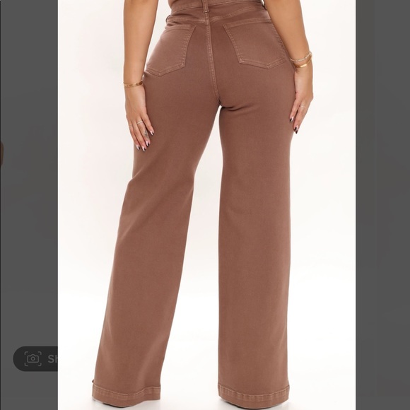 NWT Fashion Nova 14 plus brown Wide Leg slit jeans - Picture 5 of 5